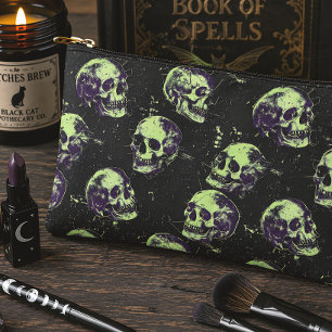 Gothic Watercolor Skulls Spooky Halloween Accessory Pouch