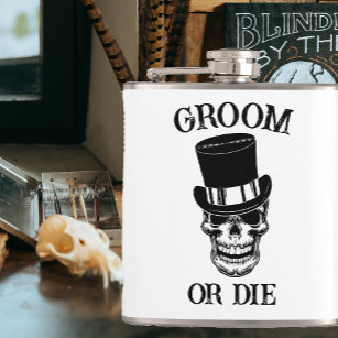 Gothic Wedding Bachelor Party Groom Custom Skull  Hip Flask