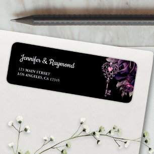 Gothic Wedding Black Dark Floral Return Address Label