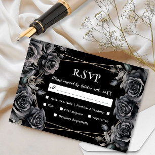 Gothic Wedding  Black Dark Floral RSVP Cards