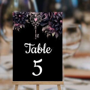 Gothic Wedding Black Dark Floral Table Number
