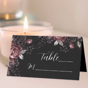 Gothic Wedding Black Dark Florals Table Place Card