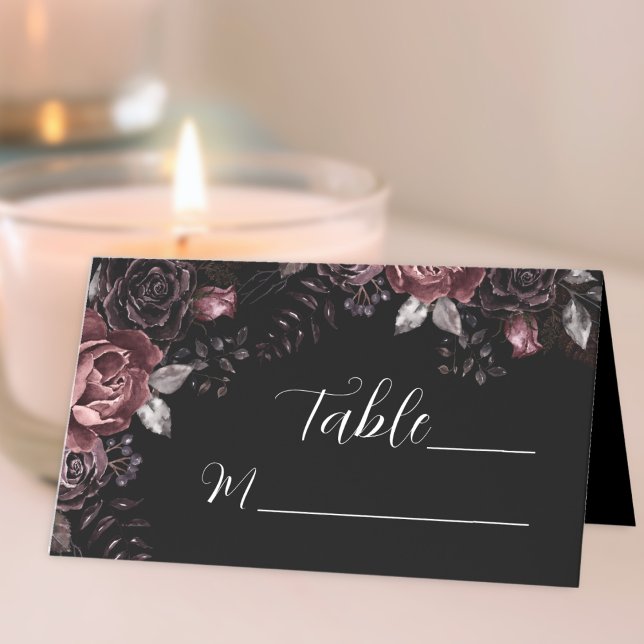 Gothic Wedding Black Dark Florals Table Place Card (Creator Uploaded)