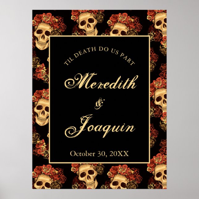 Gothic Wedding Black Red Skulls Welcome Poster (Front)