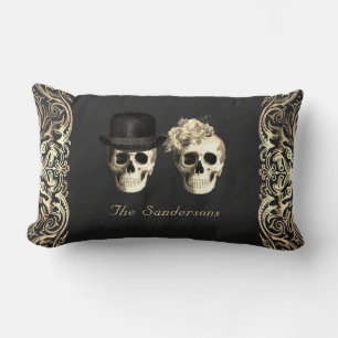 Gothic Wedding Bride Groom Skulls Personalised Lumbar Cushion