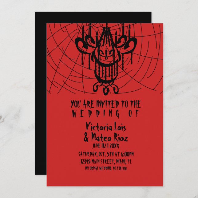 Gothic Wedding  Chandelier Spider  Red Black    Invitation (Front/Back)
