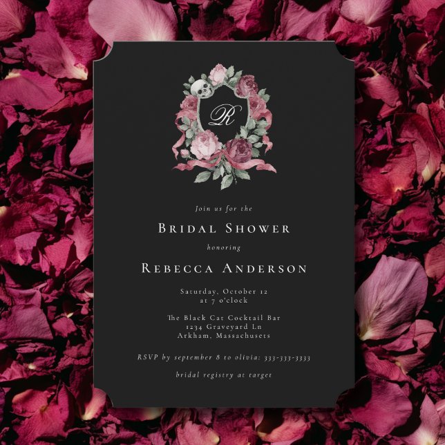 Gothic Wedding Crest Roses Skull Bridal Shower Invitation (Creator Uploaded)
