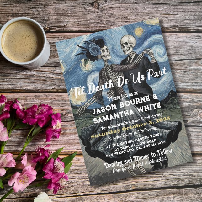 Gothic Wedding Cute Skeletons Dance Van Gogh Style Invitation (Creator Uploaded)