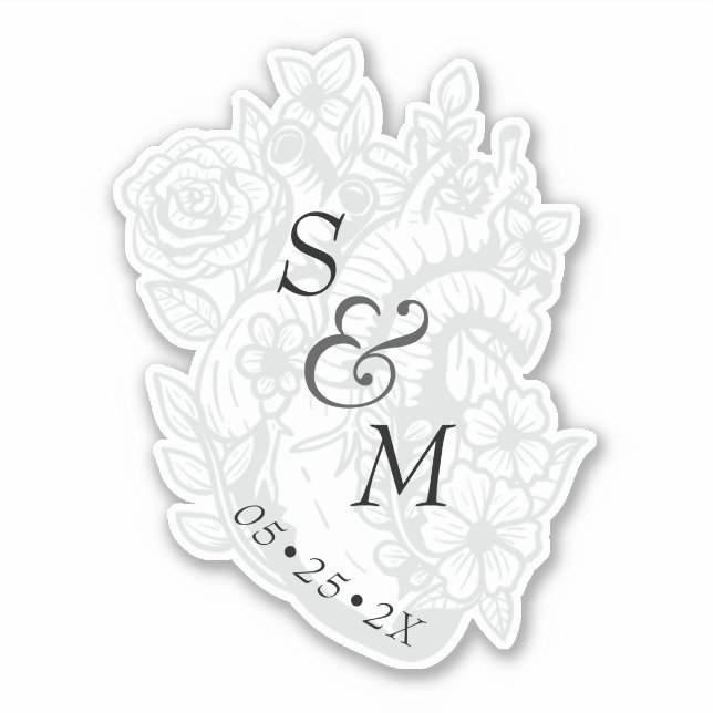 Gothic Wedding Date White Spooky Heart Monogram (Front)