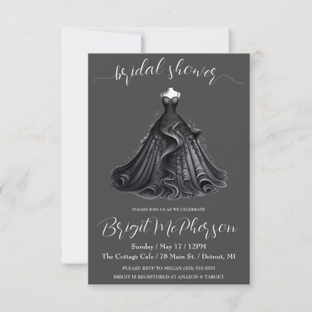 Gothic Wedding Dress, Bridal Gown, Bridal Shower Invitation (Front)
