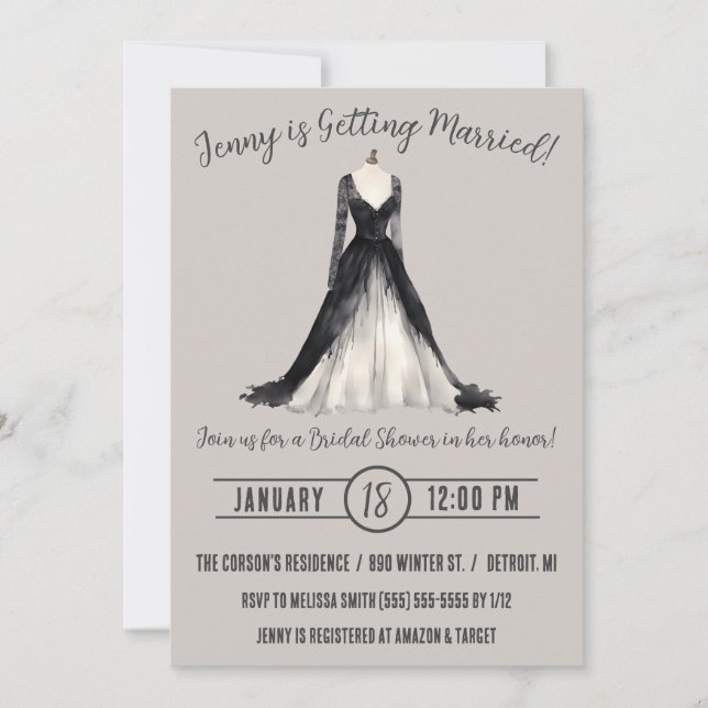 Gothic Wedding Dress Bridal Shower Invitation (Front)