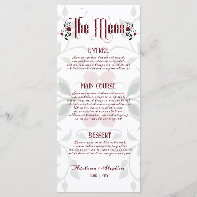 Gothic Wedding Dripping Red Roses Moody Wedding Menu (Front)