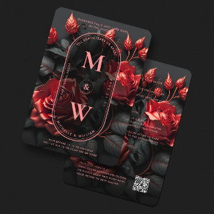 Gothic Wedding Elegant Black Red Roses Boho Luxe Invitation