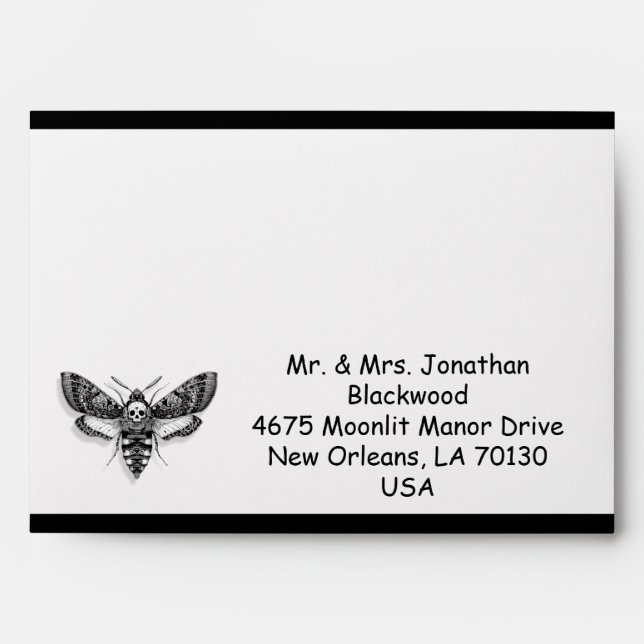 Gothic Wedding Envelope – Skull Moth & Lace Design (Front)