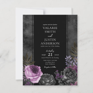 Gothic Wedding Floral Purple and Black Invitation