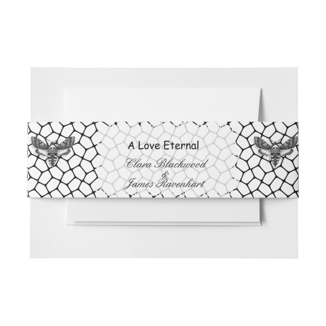 Gothic Wedding Invitation Belly Band – Elegant Bla (Front Example)