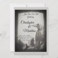 Gothic Wedding Invitation Crow Witch Goth Black