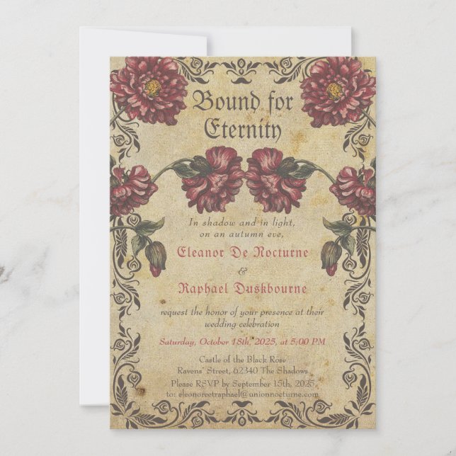 Gothic Wedding Invitation - Dark Flowers  Vintage (Front)