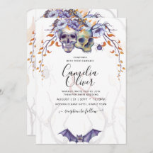 Gothic Wedding Invitation Purple Orange Skulls