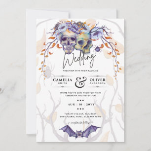 Gothic Wedding Invitation Purple Orange Skulls