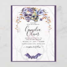 Gothic Wedding Invitation Purple Orange Skulls