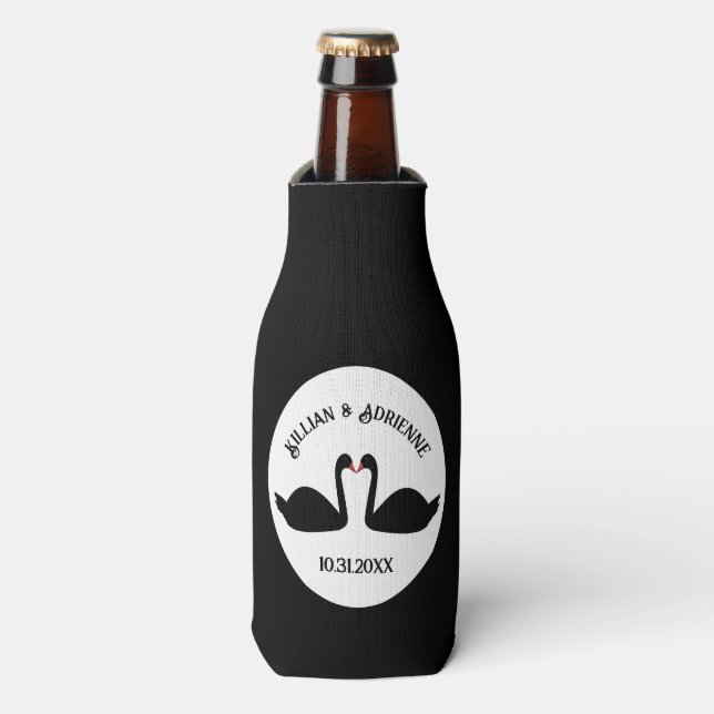 Gothic Wedding Kissing Black Swans Custom Bottle Cooler (Bottle Front)
