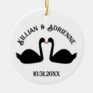 Gothic Wedding Kissing Black Swans Custom Ceramic Ornament