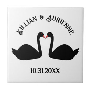 Gothic Wedding Kissing Black Swans Custom Ceramic Tile