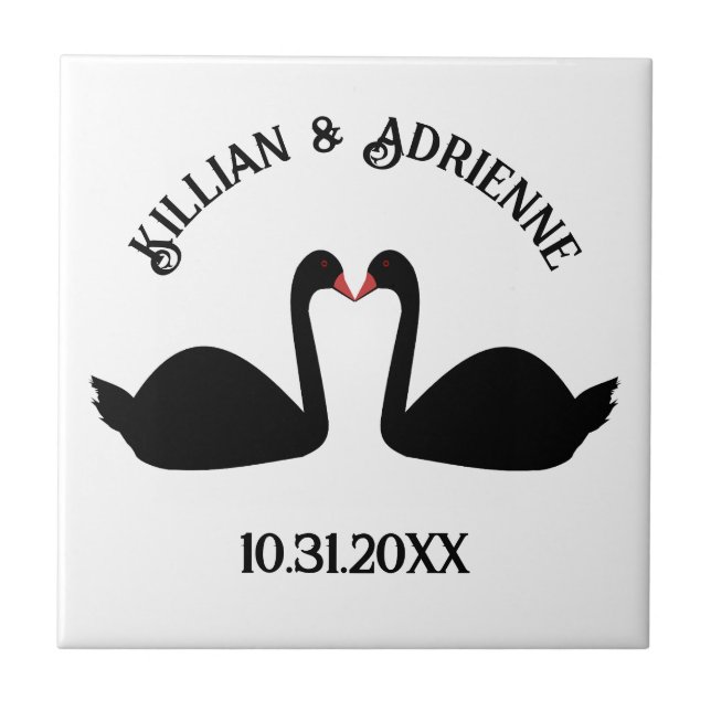 Gothic Wedding Kissing Black Swans Custom Ceramic Tile (Front)