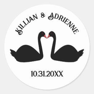 Gothic Wedding Kissing Black Swans Custom Classic Round Sticker