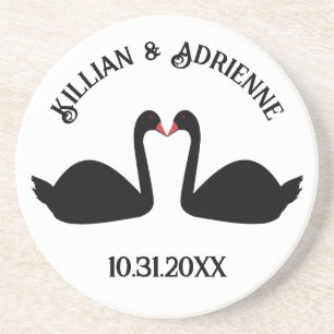 Gothic Wedding Kissing Black Swans Custom Coaster