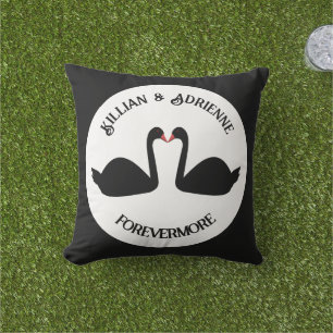Gothic Wedding Kissing Black Swans Custom Cushion