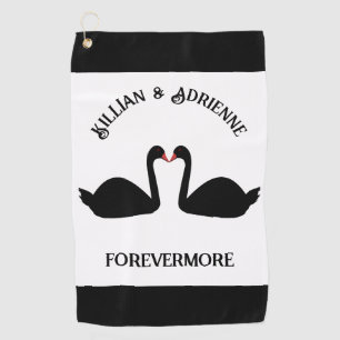 Gothic Wedding Kissing Black Swans Custom Golf Towel