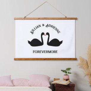 Gothic Wedding Kissing Black Swans Custom Hanging Tapestry