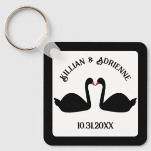 Gothic Wedding Kissing Black Swans Custom Key Ring