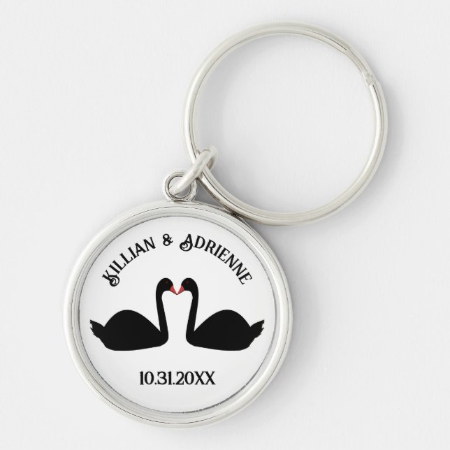 Gothic Wedding Kissing Black Swans Custom Key Ring (Front)