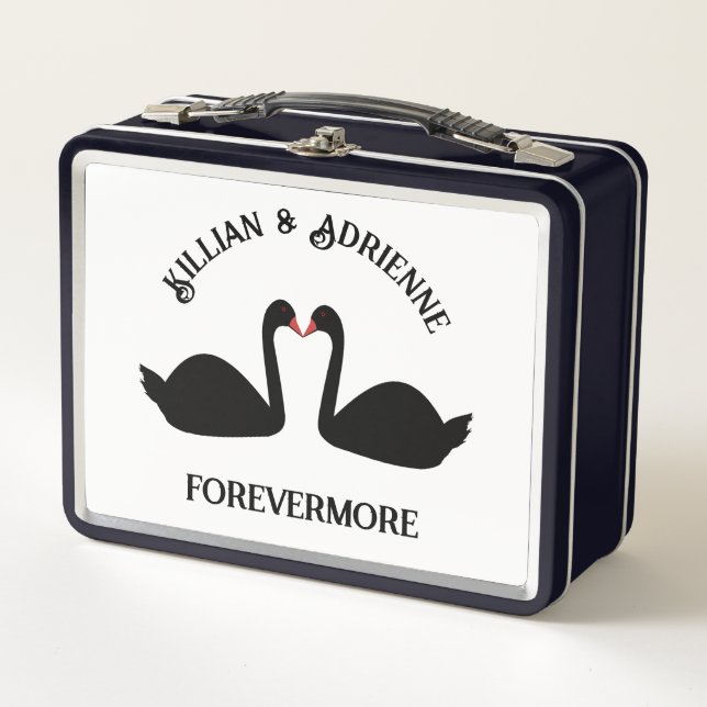 Gothic Wedding Kissing Black Swans Custom Metal Lunch Box (Front)