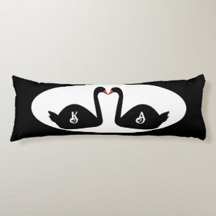Gothic Wedding Kissing Black Swans Custom Monogram Body Cushion