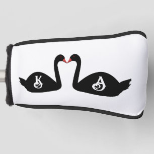 Gothic Wedding Kissing Black Swans Custom Monogram Golf Head Cover