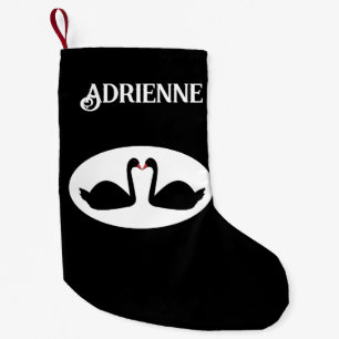 Gothic Wedding Kissing Black Swans Custom Name Small Christmas Stocking