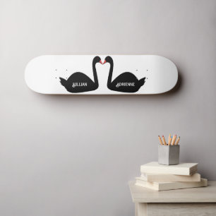 Gothic Wedding Kissing Black Swans Custom Names Skateboard