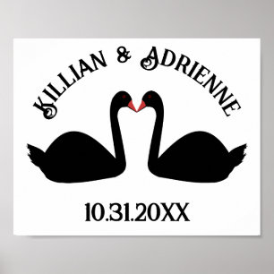 Gothic Wedding Kissing Black Swans Custom Poster