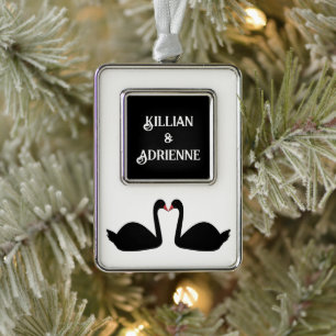 Gothic Wedding Kissing Black Swans Custom Silver Plated Framed Ornament