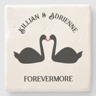 Gothic Wedding Kissing Black Swans Custom Stone Coaster