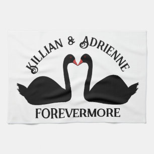 Gothic Wedding Kissing Black Swans Custom Tea Towel
