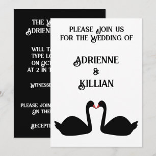 Gothic Wedding Kissing Black Swans Custom Wedding Invitation