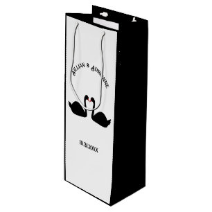 Gothic Wedding Kissing Black Swans Custom Wine Gift Bag