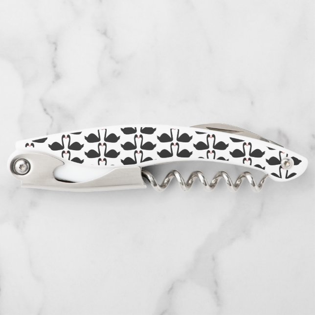 Gothic Wedding Kissing Black Swans Patterned Corkscrew (Front)