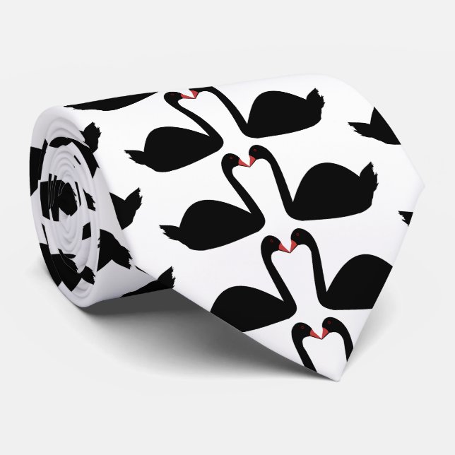 Gothic Wedding Kissing Black Swans Patterned Tie (Rolled)
