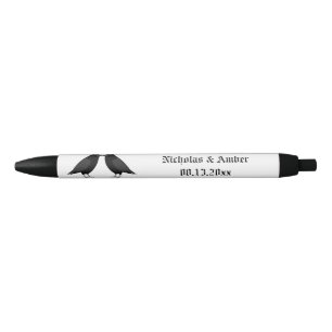 Gothic Wedding Kissing Ravens Custom Black Ink Pen